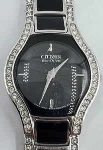 Citizens Echo-Drive Swarovski Crystal accent silver & Black Enamel women’s Watch - Picture 1 of 13