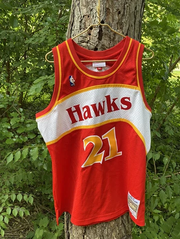 100% Authentic Dominique Wilkins Mitchell & Ness 86-87 Hawks Jersey Size Mens XL Cover
