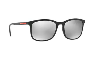 PRADA SPORT Sunglasses Shades BLACK RUBBER PS01TS DG02B0 Grey Mirror Silver Lens - Picture 1 of 4