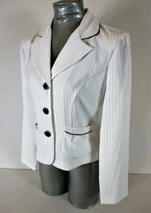 Piumino donna Donutz Inc taglia 7 junior L/S bianco PINSTRIPED con bottoni (C2)pm - Foto 1 di 12