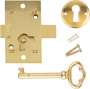 Cerradura de puerta de gabinete de montaje empotrado en latón pequeño con llave - 1" de ancho X 1 3/4" de alto - Imagen 1 de 7