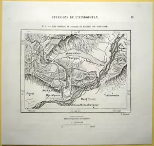 1883 mapa de Perron LUGAR DONDE ALEXANDER EL GRAN RÍO JHELUM CRUZADO, PUNJAB, #3 - Imagen 1 de 1