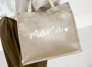 Mothers day Jute Bag Lunch Tote Bag Teacher Adults Reusable Shopping Bag Her - Picture 1 of 5