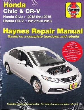 2012-2016 Honda Civic CRV CR-V Haynes Repair Service Shop Manual Book 255X - Image 1 of 1