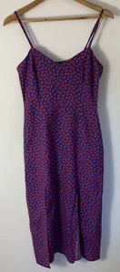 ZARA Dress Womens Small S Blue Red Floral Midi Cotton Linen Blend Straps Fitting - Picture 1 of 8