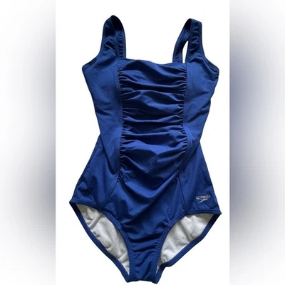Women's Speedo Blue Endurance Shirred Ruched Tank One Piece Swimsuit Size 8 - Image 1 of 4