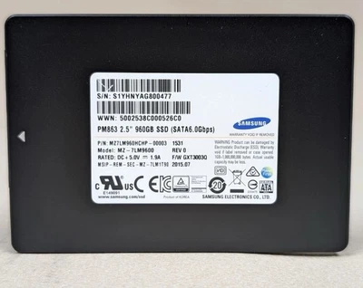 SAMSUNG MZ-7LM9600 PM863 2.5" 960GB 6Gbps SATA SSD Drive PN: MZ7LM960HCHP-00003 - Image 1 of 2