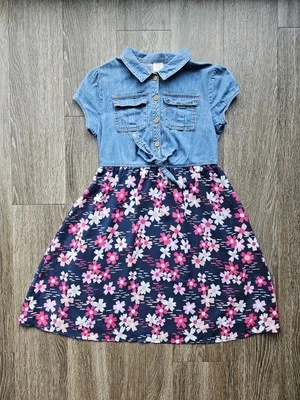 Wonder Nation Girls Denim Top Floral Dress Casual Party Outfit L (10-12) - Image 1 of 4