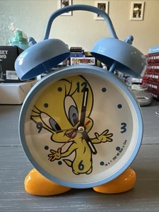 Vintage Tweety Vogel Doppelglockenwecker blau Metall - funktioniert - Looney Tunes - Bild 1 von 8