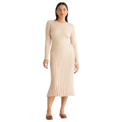 Quince Dress Women Medium Beige Cotton Cashmere Ribbed Long Sleeve Crew Midi NWT - Image 1 of 4
