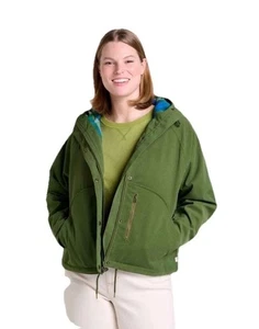 Toad & Co Granite Cord Raglan Jacket Women's Size Large Hooded Lined Chive Green - Picture 1 of 13