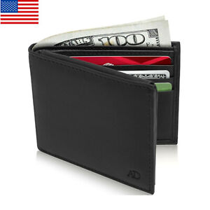Leather Mens Wallet Card Rfid Holder Credit Bifold Slim Genuine Pocket Money