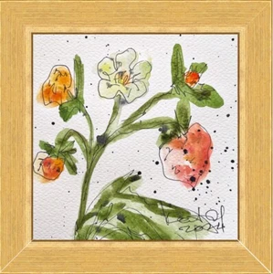 Strawberry Art Berries Painting Original Framed Art Simple Impressionist Sketch - Picture 1 of 7