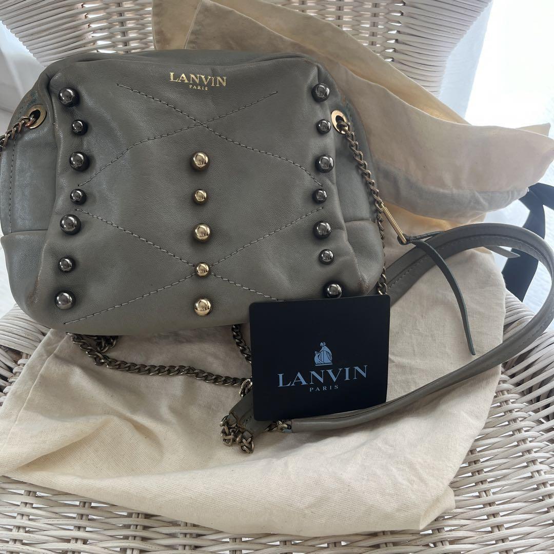 白☆LANVIN PARIS子牛革キューブバッグミニアイボリー