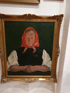 Gemälde Kübler, Otto (1907 - 1992) Frau mit Kopftuch signiert mit O. Kübler, - Bild 1 von 6