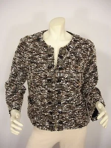 ALBERTO MAKALI ACRYLIC POLYESTER CREW NECK JEWELS 3/4 SLEEVE JACKET WOMEN'S XL - Picture 1 of 12