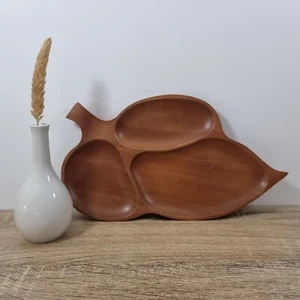 1960s Carved Wooden Leaf Tray – Organic Boho Decor – Mid-Century Serveware - Picture 1 of 6