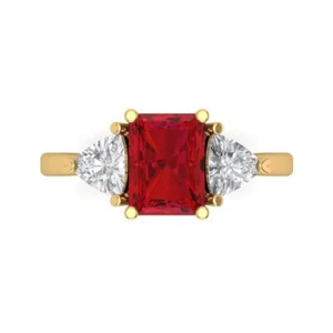 2.82 tcw Emerald Cut Engagement Ring for Women 14K Yellow Gold Ruby Promise Ring - Picture 1 of 11