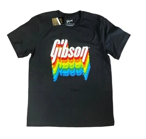 NWT Gibson Guitars Rainbow Shadow Logo Black T-Shirt - Size LARGE ~ NEW! - Picture 1 of 4