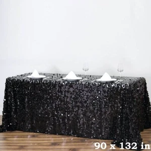 Black Rectangular 90x132" Large Payette Sequin Tablecloth Wedding Catering SALE - Picture 1 of 6
