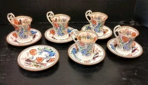 Antique Coalport 5 Demitasse Cups & 6 Saucers Kakiemon Tiger Dragon Pattern RARE - Picture 1 of 15