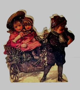 Viktorianischer Druck auf Holztafel, Weihnachtsszene Akzent für Ihr Display, 4"x5" - Bild 1 von 9