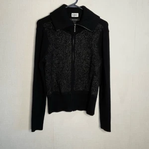 Casa Bianca Mercato Nero Donna Maglione Giacca Zip Nero Oro Borchie Ricamo M - Foto 1 di 7