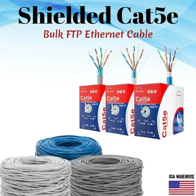 SHIELDED CAT5e 1000ft FTP Bulk Ethernet Cable Solid Network Wire RJ45 LAN 24 AWG - Image 1 of 4
