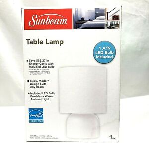 NEW SUNBEAM WHITE TABLE LAMP WITH LED BULB WARM AMBIENT LIGHT ENERGY STAR RATED 