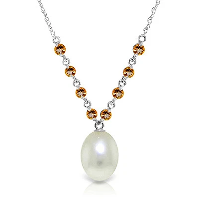 5 CTW 14K твердого белого золота тонкий ожерелье 16» подлинный цитрин жемчуг - Изображение 1 из 4