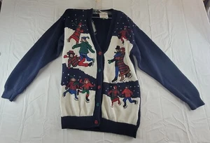 Susan Bristol Cardigan Sweater Christmas Womens Sz Large Petite Vtg 1992 Skater - Picture 1 of 16