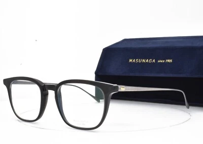 MASUNAGA Eyeglasses Shiny Black & Brushed Grey Titanium Frame 14U #19 49-20-145 - Image 1 of 4