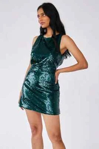 Rachel Antonoff, size 0 Louise mini dress, evergreen sequins and ribbon, NWT - Picture 1 of 10