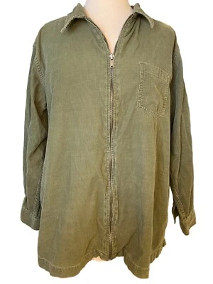 Corduroy Route 66 Zip Shirt Jacket 16w Green Collared Breast Pocket - Image 1 of 4