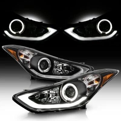 Juego de pares de faros halo tira LED DRL negros para Hyundai Elantra 2011 2012 2013 Foto 1 de 4
