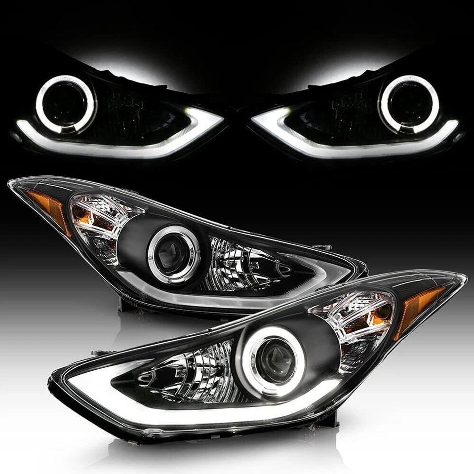 Juego de pares de faros halo tira LED DRL negros para Hyundai Elantra 2011 2012 2013 Foto 1 de 4