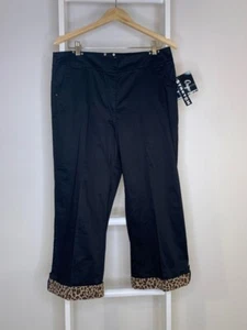 Onque Casuals Pants Womens 12 Black Cropped Pockets Folded Cuff Stretch NEW - Picture 1 of 7