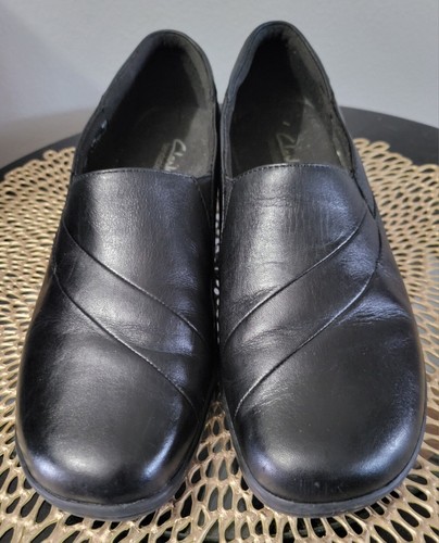 Mocassini Clarks May Marig da donna 8 5 M scarpe in pelle nera scarpe slip on