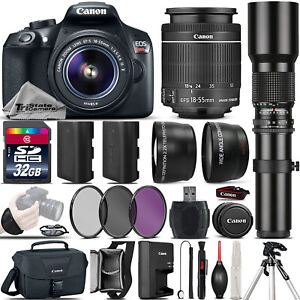 Canon EOS Rebel T6 SLR Camera 1300D + 18-55mm IS + 500mm 4 Lens Kit - 32GB Kit