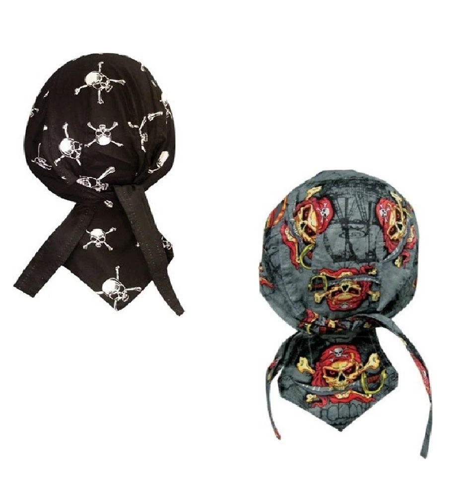 批量 2 件套 骷髅 十字骨 海盗 头巾 防汗带 Durag Bandanna 骑手 — 第 1/3 张图片