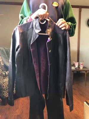 CHICO’S Women's Jacket 100% Leather SZ Medium Suede Reversible Deep Purple Black - Image 1 of 3