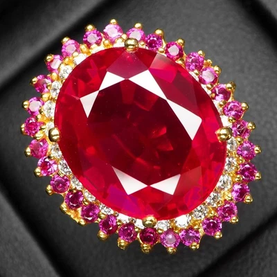 Anelli in argento sterling 925 placcato oro 24 carati con spinello rosso... - Immagine 1 di 4