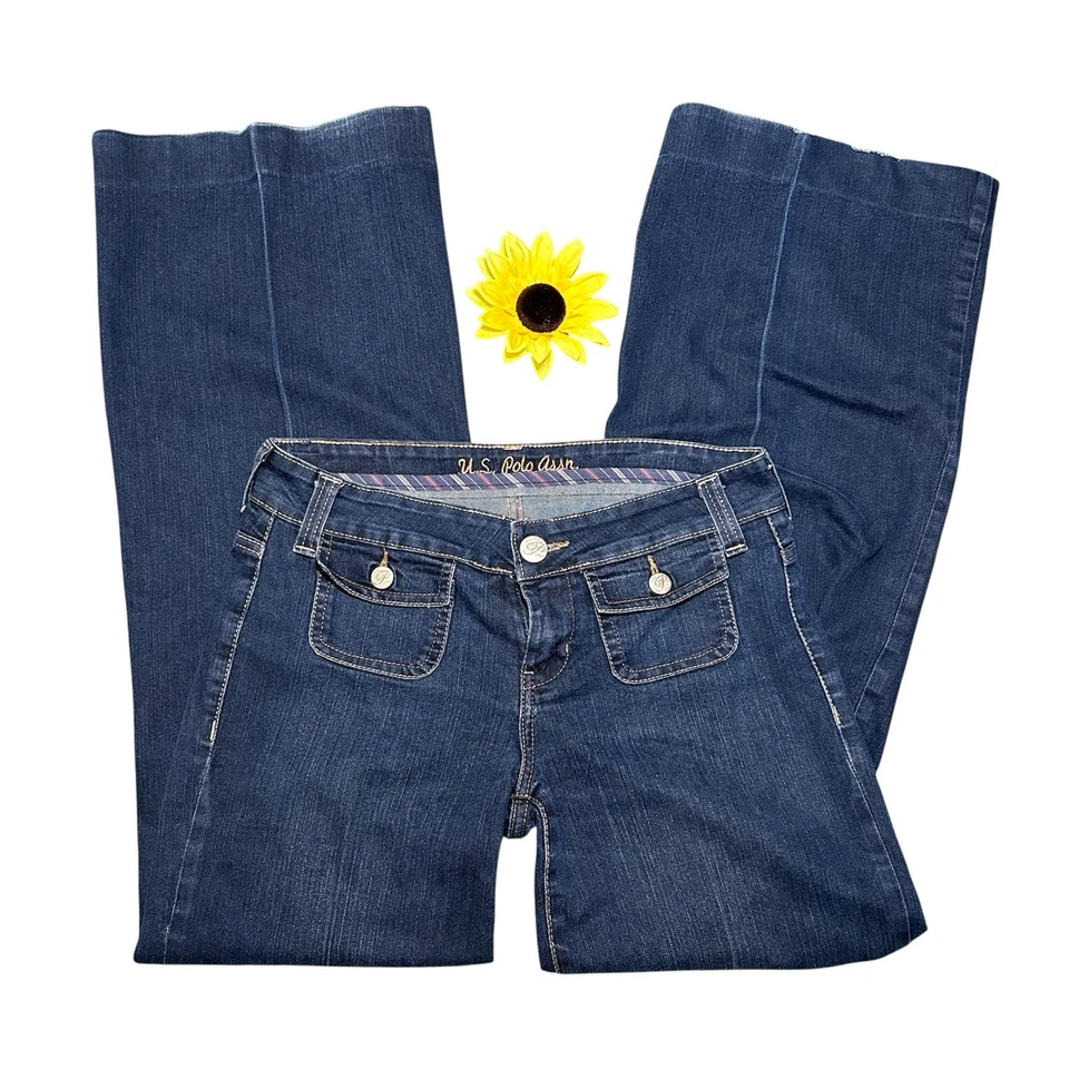 Vintage US Polo Assn Women's Low Rise Flare Denim Blue Jeans Size 5/6 Small - Image 1 of 4
