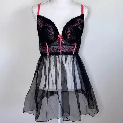 Mesh and Lace Black Ballerina Babydoll Slip - Image 1 of 4