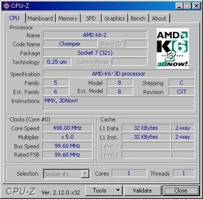 AMD K6-2 500 MHz (AMD-K6-2/500AFX) Socket7 Used Normal (2) - Image 1 of 4