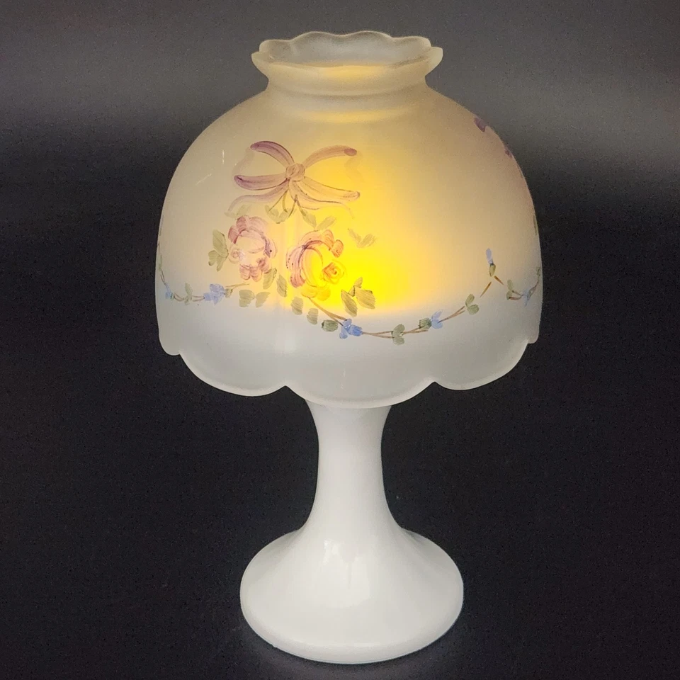 Vtg Westmoreland Frosted Glass and White Milk Glass Fairy Light Lamp Floral HP - Image 1 of 4