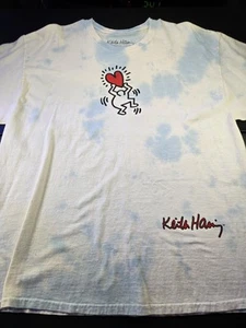 00s Keith Haring Heart Man Tie Dye White/Blue, Gr. XL 22,5x29", Ripple, Rare - Bild 1 von 12