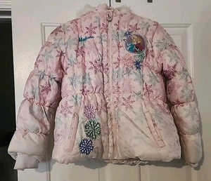 Disney Frozen Warm Faux Fur Hood Puffer Coat Jacket Child sz 9-10 Fleece Lined - Picture 1 of 2