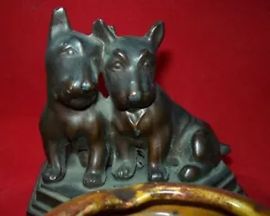 Antiker Metallguss Nuart Scotty Hunde Aschenbecher Keramik - Bild 1 von 8