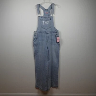 Juicy Couture Overalls Women's Size XL Blue Denim Wide Leg Rhinestone Logo - Image 1 of 4